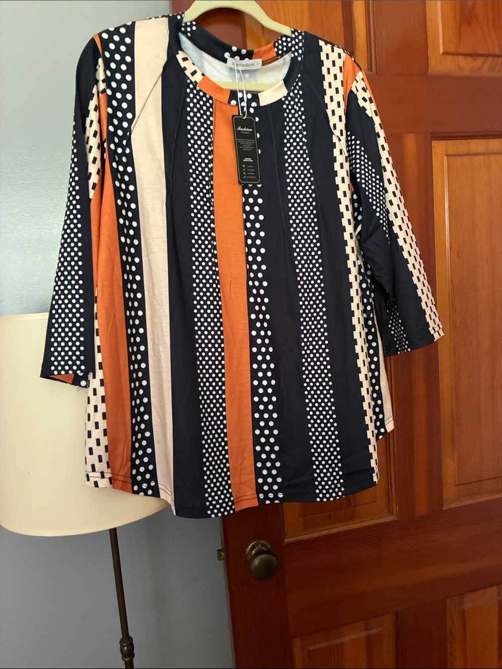 Sundance black, Cream & Orange Striped Polka Dot Tunic